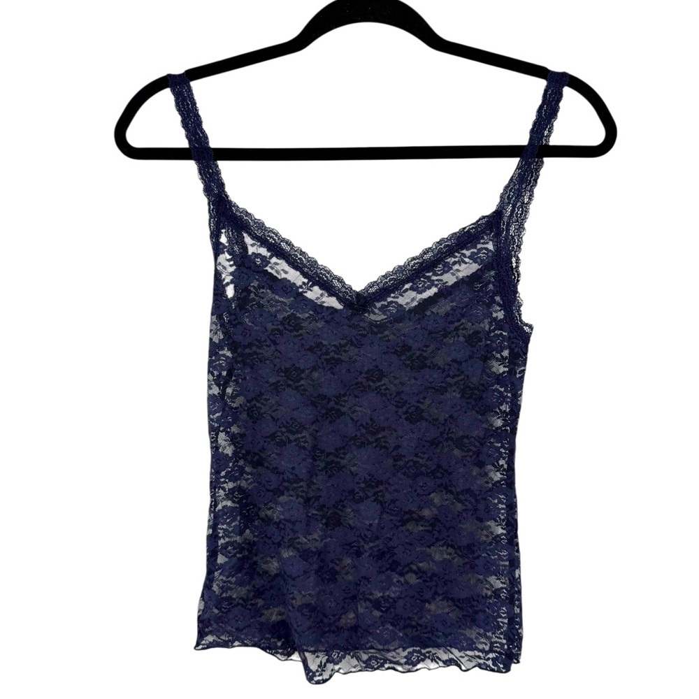 Brandy Melville Audrey Navy Floral Lace Tank Top OS | Y2K Sheer Cami